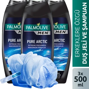Men Pure Arctic 2in1 Erkek Duş Jeli 500 ml x 3 Adet + Duş Lifi Hediye