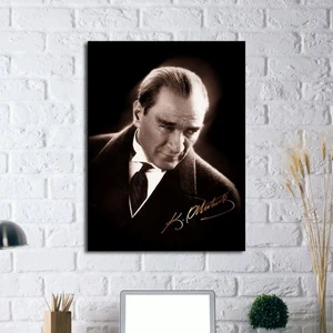 İmzalı Atatürk Portresi Kanvas Tablo