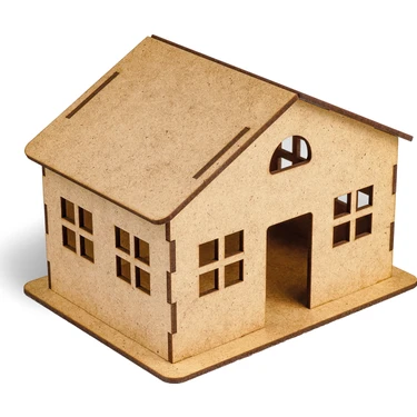Giftölye Ahşap Maket Sade Ev 3D Lazer Kesim Doğal Görünümlü 160x130x120