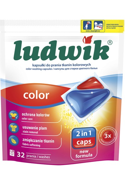 Ludwik İkisi Bir Arada Sıvı Kapsül Çamaşır Deterjanı Renkliler İçin 32 Yıkama