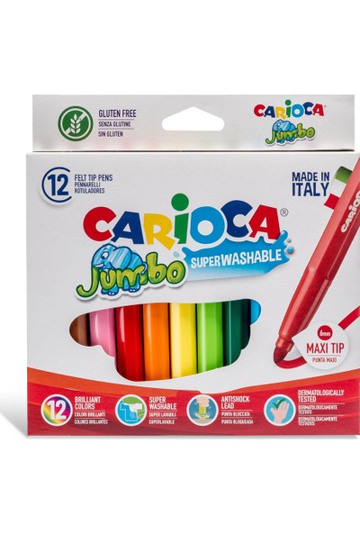 Carioca Jumbo Süper Yıkanabilir Keçeli Boya Kalemi 12'li 40569