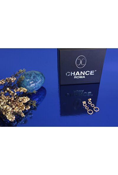 Chance Roma Jewellery ChanceRoma™ - Cremona / Üçlü Halka Küpe -İtalyan Moda Tasarım Pırlanta Montür Zirkon Taşlı 18 Ayar Altın KaplamaSallantılı Halka Küpe