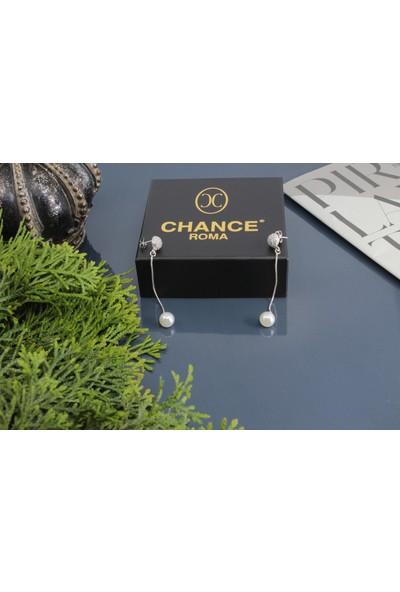 Chance Roma Jewellery ChanceRoma™ - Perla Perfetta / Kusursuz Inci Küpe -İtalyan Moda Tasarım Pırlanta Montür Zirkon Taşlı GümüşRengi 18 Ayar Altın Kaplama Sallantılı Inci Küpe
