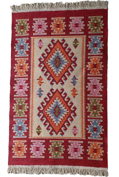 Lidya Tekstil Kırmızı Uşak Kilimi - Çift Taraflı Antik Tarz Eşme Desen Kilim Yolluk