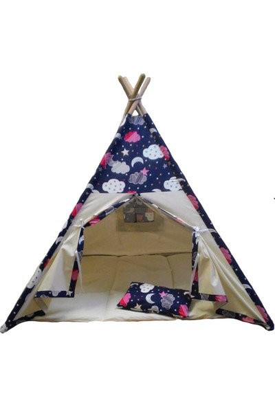 Altev Ahşap Çoçuk Çadırı Kızılderili Çadırı Oyun Evi Kamp Çadırı - Gökyüzü