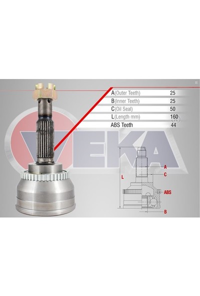 Veka Aks Kafası Sol Sağ Ön Dış Hyundai Matrix Fc 1.5 Crdı Absli 44 Dış 25X25X50 Uzunluk 160Mm 2001 2010