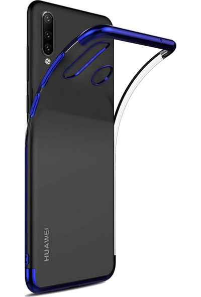 DVR Huawei P30 Lite Kılıf Silikon Dört Köşeli Lazer Kapak (Mavi) + Cam Ekran Koruyucu