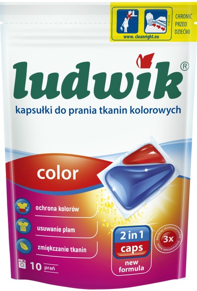 Ludwik Ikisi Bir Arada Sıvı Kapsül Çamaşır Deterjanı Renkliler Için 10 Yıkama