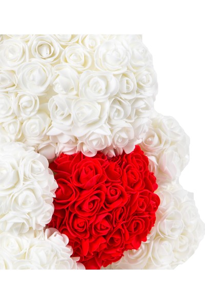 Solenzara Flowers Teddy Rose Beyaz Güllü Kırmızı Kalpli Solmayan Gül 40 cm