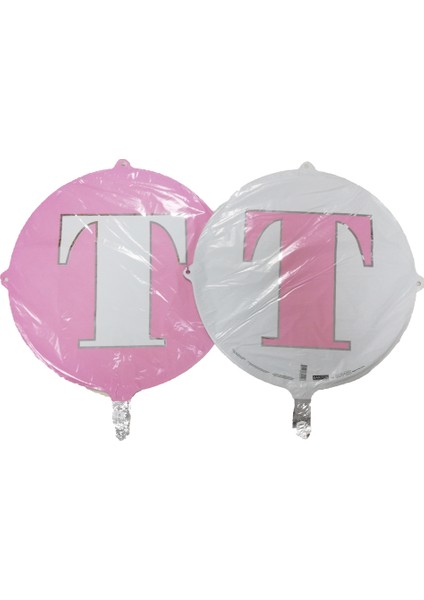 Folyo Balon Harf T Pembe-Beyaz 18''