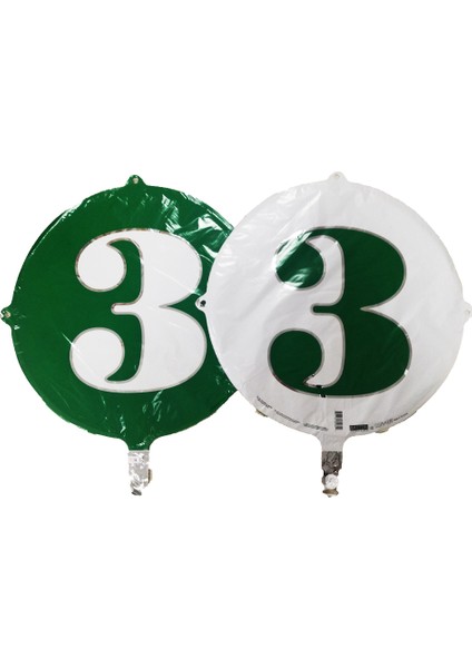 Folyo Balon Rakam 3 Yeşil-Beyaz 18''