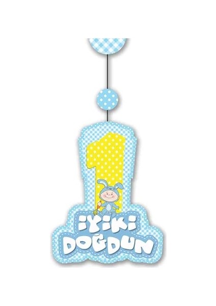 İyiki Doğdun Asmalı İp Süs 1 Yaş Mavi