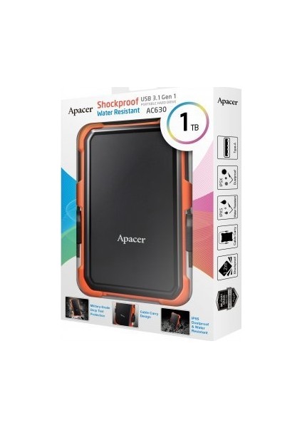 AC630 1TB USB 3.1 Askeri Sınıf Darbeye Dayanıklı Taşınabilir Disk Turuncu AP1TBAC630T-1