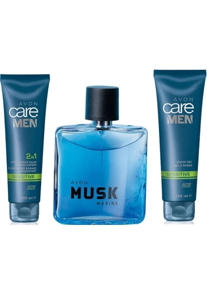 Musk Marine 75 ml Erkek Parfüm + Avon Care Men 2 In 1 Traş Sonrası Balmı ve Nemlendiricisi + Avon Care Men Traş Jeli