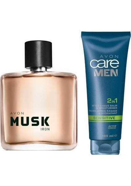 Musk Iron 75 ml Erkek Parfüm ve Avon Care Men 2 In 1 Traş Sonrası Balmı ve Nemlendiricisi
