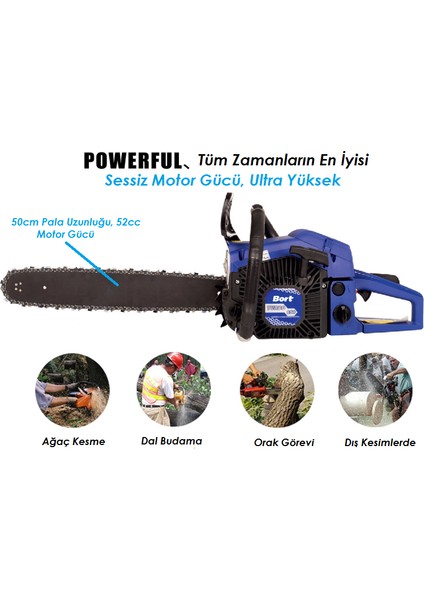 BM650 Benzinli Ağaç Kesme Budama Bıçkı Testeresi 52 cc 3 Hp fiyatları
