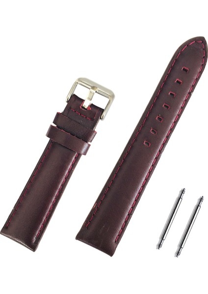 Bordo Yerli Hakiki Deri Spor Saat Kordonu 24Mm Deri Kayış