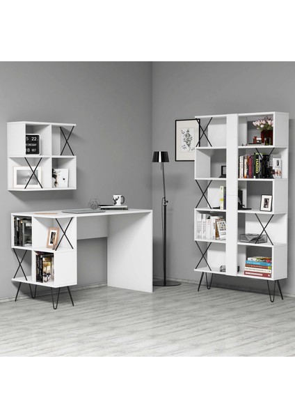 Variant Extra Duvar Raflı Çalışma Masası ve Kitaplık Takımı - Beyaz fiyatları