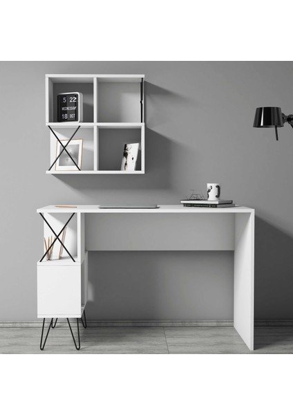 Variant Extra Duvar Raflı Çalışma Masası ve Kitaplık Takımı - Beyaz modelleri