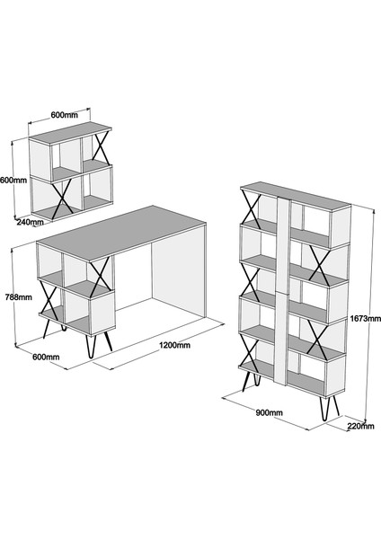 Variant Extra Duvar Raflı Çalışma Masası ve Kitaplık Takımı - Beyaz indirimleri