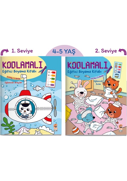 Kodlamalı Eğitici Boyama / 4-5 Yaş 1. ve 2. Seviye (2 Kitap)