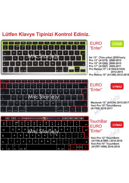 Klavye Koruyucu Macbook Klavye Air Pro (Türkçe Q) (Eski USB'li Model 2008/2017) ile Uyumlu