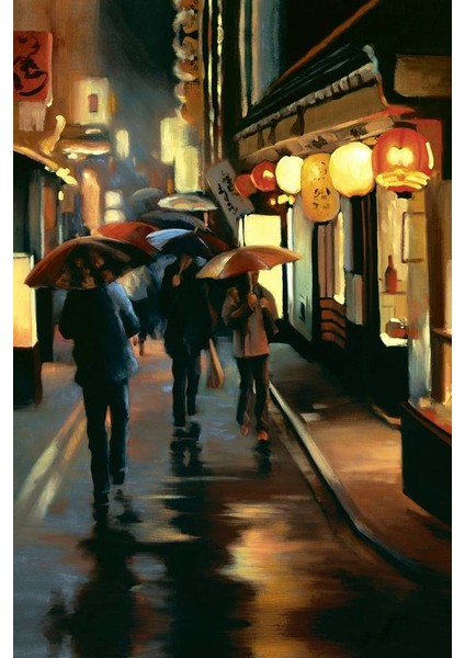 Yağlıboya Gece Sokak Kanvas Tablo fiyatları