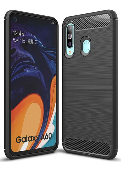 Samsung Galaxy A60 Brushed Carbon Fiber Silikon Kılıf - Siyah