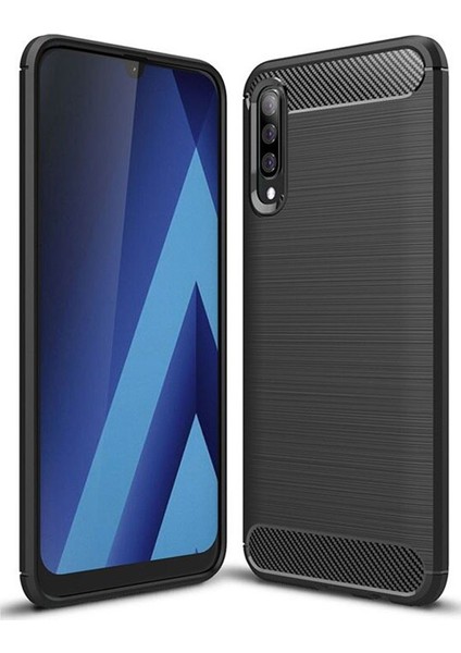 Samsung Galaxy A70 Brushed Carbon Fiber Silikon Kılıf - Siyah