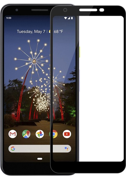 Google Pixel 3A Tam Kaplayan Çerçeveli Tempered Ekran Koruyucu - Siyah