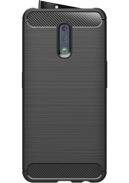 Oppo Reno Brushed Carbon Fiber Silikon Kılıf - Siyah