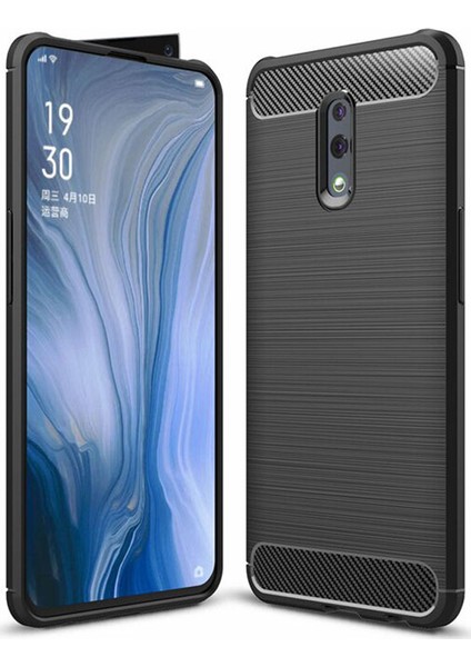 Oppo Reno Brushed Carbon Fiber Silikon Kılıf - Siyah