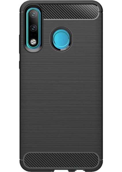 Huawei P30 Lite Brushed Carbon Fiber Silikon Kılıf - Siyah