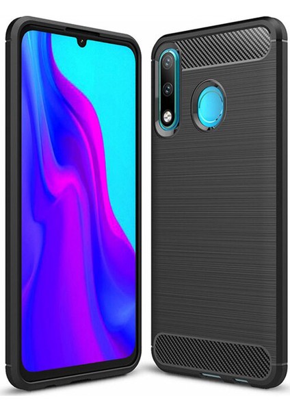 Huawei P30 Lite Brushed Carbon Fiber Silikon Kılıf - Siyah