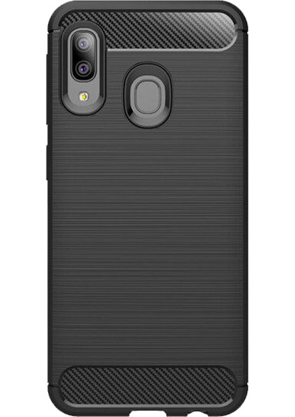 Samsung Galaxy A20 Brushed Carbon Fiber Silikon Kılıf - Siyah