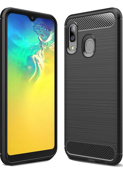 Samsung Galaxy A20 Brushed Carbon Fiber Silikon Kılıf - Siyah