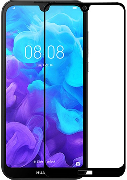 Huawei Y5 2019 Tam Kaplayan Çerçeveli Tempered Ekran Koruyucu - Siyah