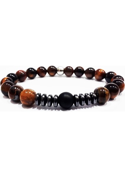 Kaplangözü Oniks Hematit Doğal Taş Erkek Bileklik