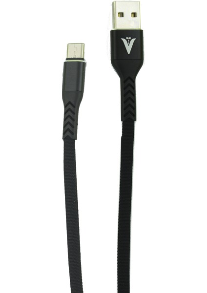 V-06 Type C USB Kumaş Kaplı Kopmaz Hızlı Şarj Aleti Kablosu