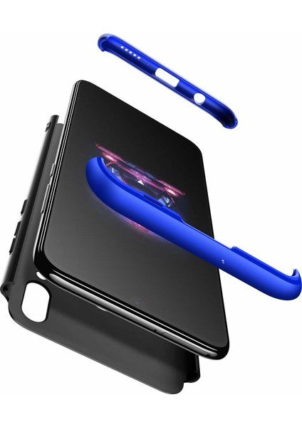 Huawei Y7 Prime 2019 Kılıf Double Dip 360 Protective Siyah Mavi