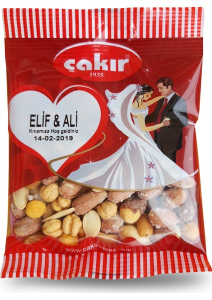 Çakır Çerez Kabuklu 50 gr Sünnet Düğün ve Kına Çerezi Kişiye Özel Isim Baskılı Standart 100 Paket