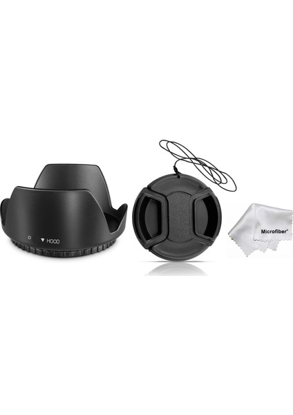 62MM Lensler Için Yaprak Parasoley Flower Hood + Lens Kapağı Kapak