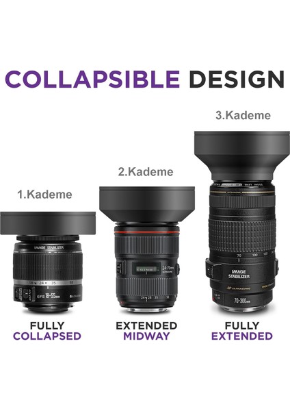 Nikon 18-105MM Lens Için 67MM 3 Kademeli Ayarlanabilir Kauçuk Parasoley