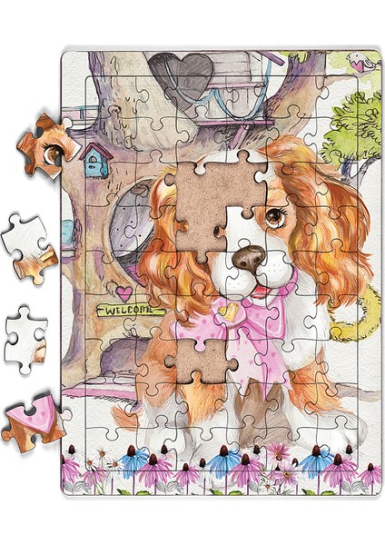 Sevimli Köpek ve Ağaç Ev Ahşap Puzzle 54 Parça (Lıv-22)