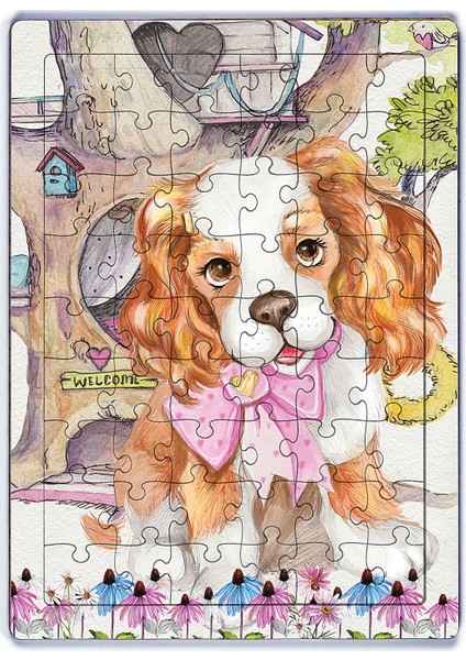 Sevimli Köpek ve Ağaç Ev Ahşap Puzzle 54 Parça (Lıv-22)