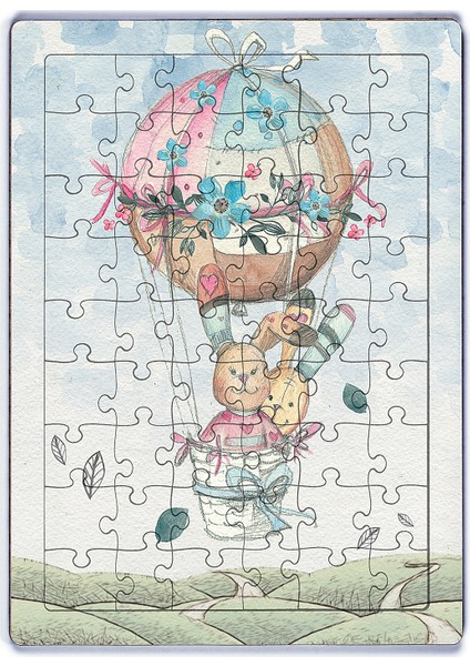 Balonla Seyahat Ahşap Puzzle 54 Parça (Lıv-03)