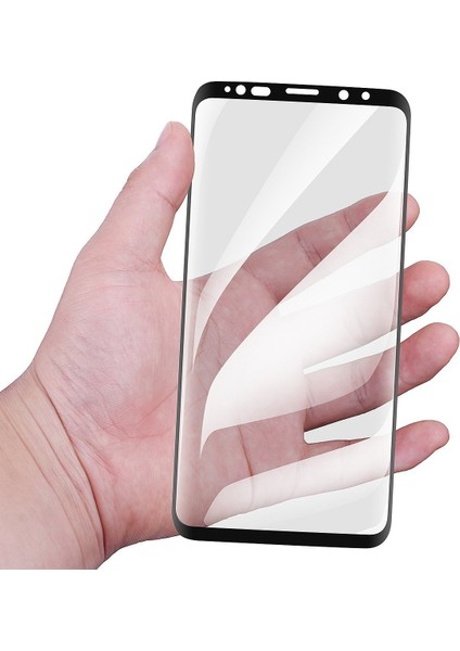 JM3021 Samsung Galaxy S9 Siyah 3D Eğimli Full Temperli Cam Ekran Koruyucu Siyah