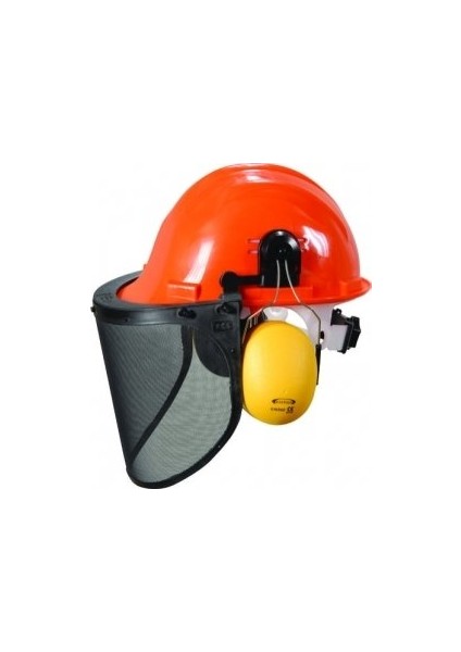 Vidalı Baret + Slotlu Braket + Kulaklık + Tel Örgü Vizör
