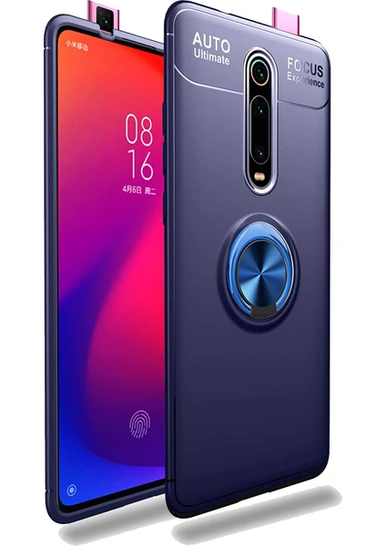 Case 4U Xiaomi Mi 9T Kılıf Autofocus Shockprof Ravel Yüzüklü Standlı Slikon Kapak Mavi