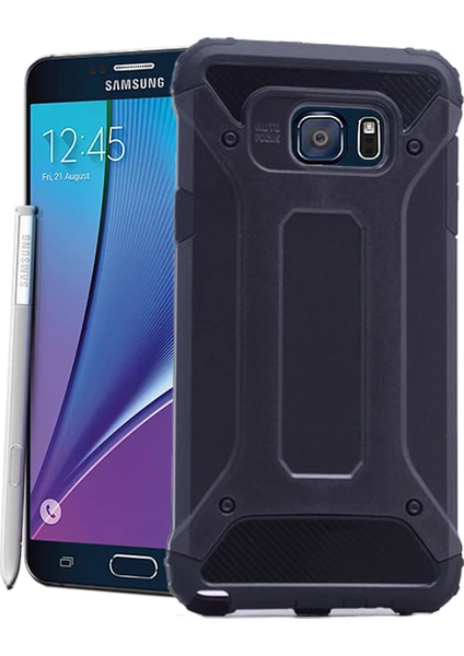 Case 4U Samsung Galaxy Note 5 Kılıf Military Armor Çift Katmanlı Crash Silikon Kılıf Siyah